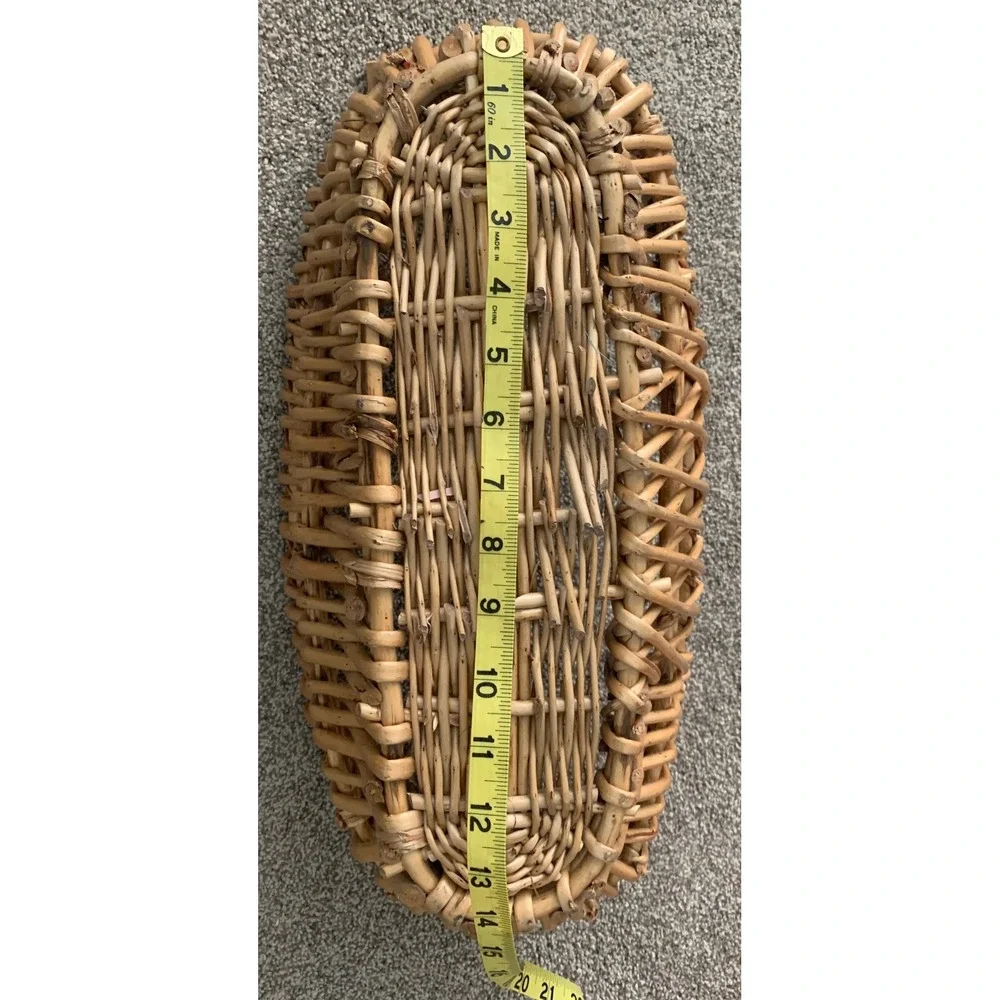 Vintage Wicker Boat Basket Wooden Handles Rustic Boho Cottagecore Home Decor